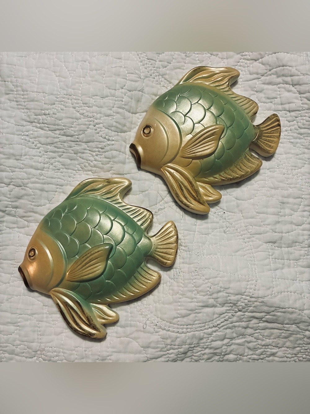 Vintage 1967 Chalkware Fish Wall Plaque Set of 2 by Miller Studios, great cond